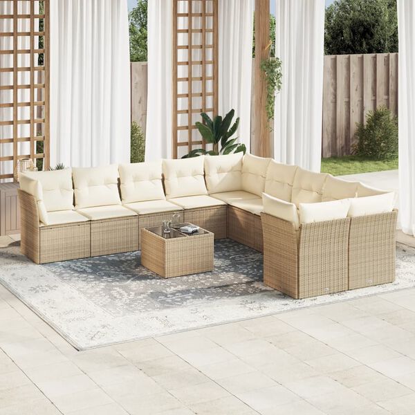 vidaXL Set de sof&aacute;s de jard&iacute;n 11pzas con cojines rat&aacute;n sint&eacute;tico beige