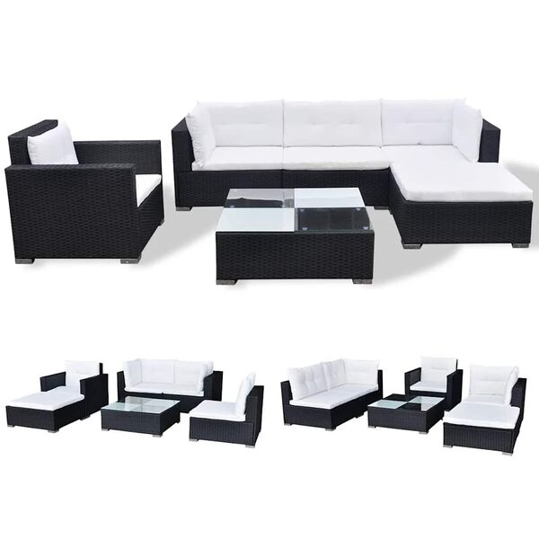 vidaXL Set muebles de jardín 6 piezas y cojines ratán sintético negro