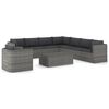 vidaXL Set de muebles de jard&iacute;n 9 pzas rat&aacute;n sint&eacute;tico y cojines gris