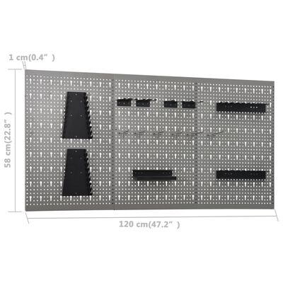vidaXL Tableros de clavijas para pared 3 unidades acero 40x58 cm