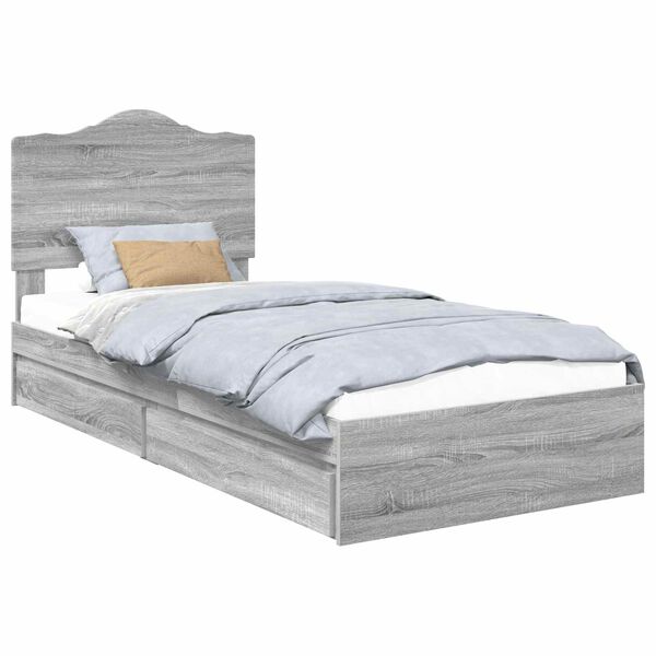 vidaXL Cama con almacenamiento con cabecera Gris Sonoma 100 x 200 cm