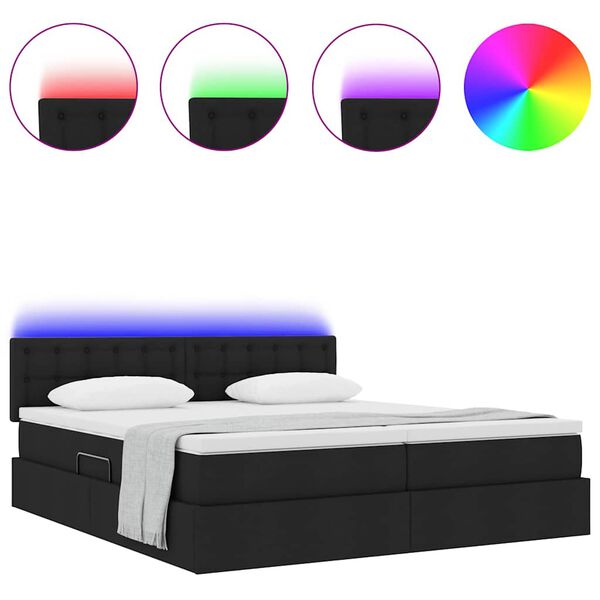vidaXL Cama con tira de luces LED con cabecera Negro 180 x 200 cm tela