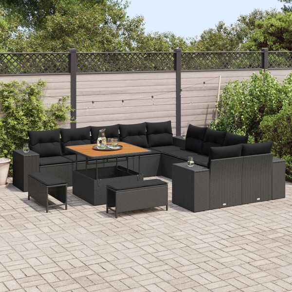 vidaXL Conjunto de sof&aacute; de jard&iacute;n 13 pcs Negro rat&aacute;n sint&eacute;tico