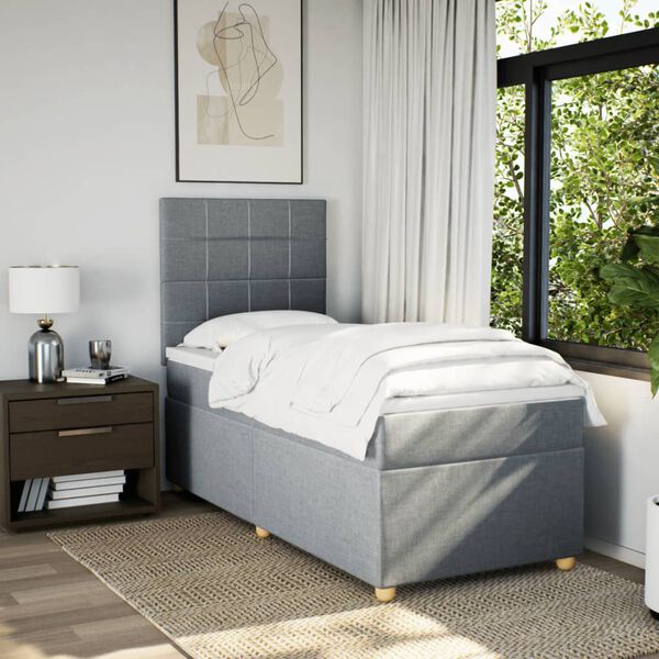 vidaXL Cama box spring con colch&oacute;n tela gris claro 90x200 cm