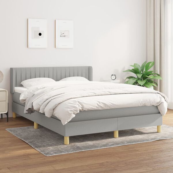 vidaXL Cama box spring con colch&oacute;n tela gris claro 140x190 cm