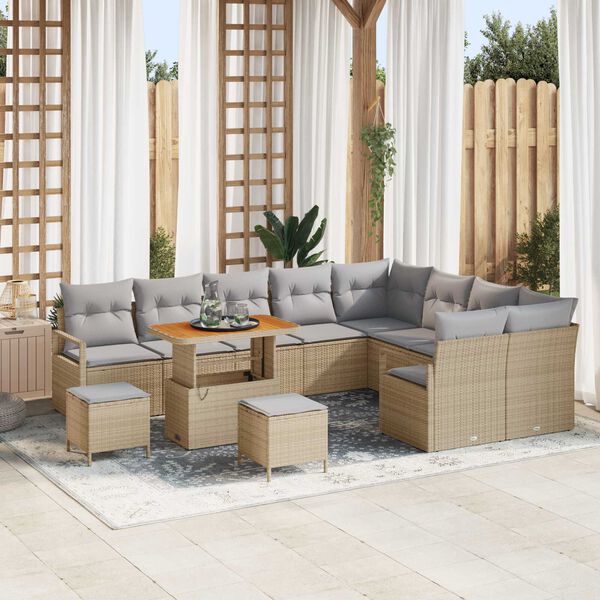 vidaXL Conjunto de sof&aacute; de jard&iacute;n con coj&iacute;n 12 pcs Beige y Gris Claro