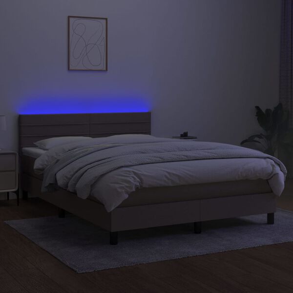 vidaXL Cama box spring colch&oacute;n y luces LED tela gris taupe 140x200 cm