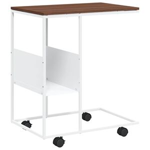 vidaXL Mesa auxiliar con ruedas madera ingenier&iacute;a blanco 55x36x63,5 cm