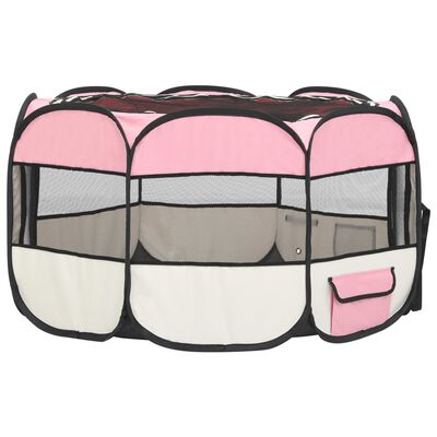 vidaXL Parque de perros plegable y bolsa transporte rosa 110x110x58cm