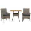vidaXL Set de comedor jard&iacute;n 3 pzas con cojines rat&aacute;n PE acacia gris