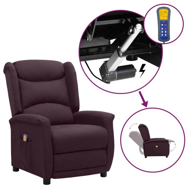 vidaXL Sill&oacute;n de masaje elevable tela morado