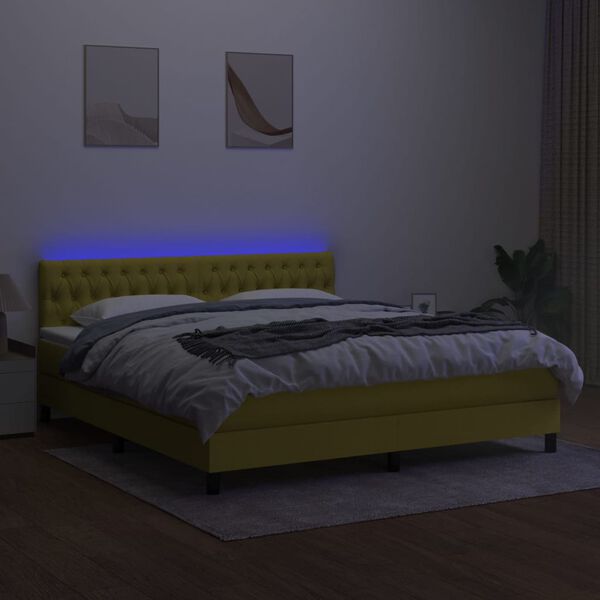 vidaXL Cama box spring colch&oacute;n y luces LED tela verde 180x200 cm