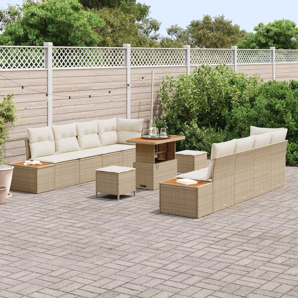 vidaXL Conjunto de sof&aacute;s de jard&iacute;n 11 pcs Beige rat&aacute;n sint&eacute;tico