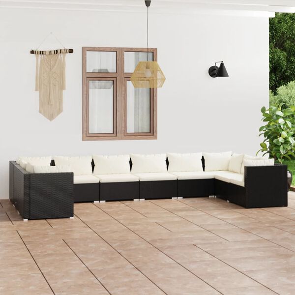 vidaXL Set de muebles de jard&iacute;n 10 pzs y cojines rat&aacute;n sint&eacute;tico negro