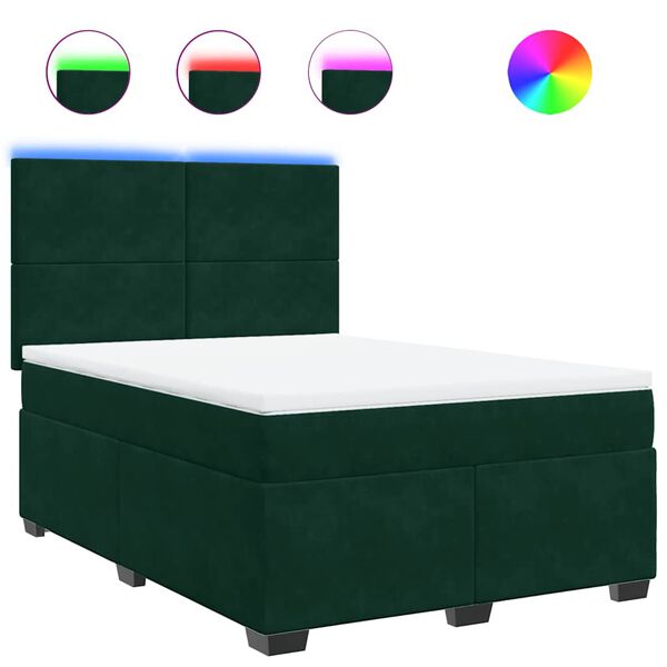 vidaXL Cama box spring con colch&oacute;n terciopelo verde oscuro 140x190 cm