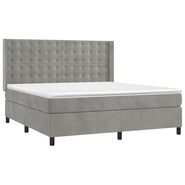 vidaXL Cama box spring con colch&oacute;n terciopelo gris claro 160x200 cm