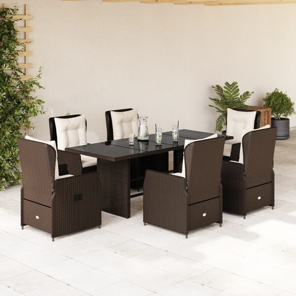 vidaXL Set comedor de jard&iacute;n 7 pzas con cojines rat&aacute;n sint&eacute;tico marr&oacute;n
