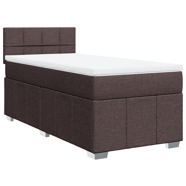 vidaXL Cama box spring con colch&oacute;n tela marr&oacute;n oscuro 100x200 cm