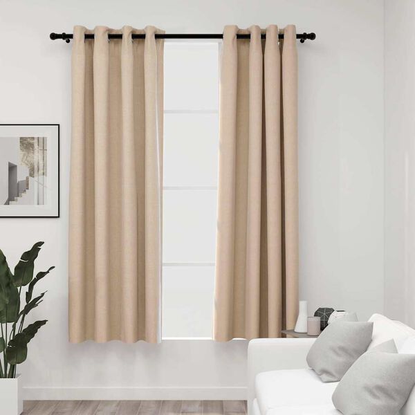vidaXL Cortinas opacas con ojales look de lino 2 pzas beige 140x175 cm