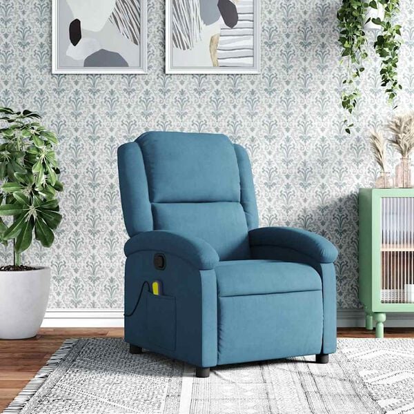 vidaXL Sill&oacute;n de masaje reclinable de terciopelo azul