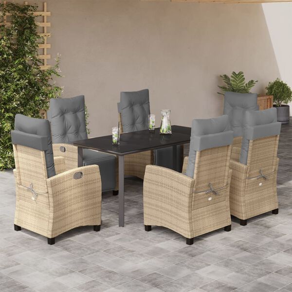 vidaXL Set comedor de jard&iacute;n 7 pzas con cojines rat&aacute;n sint&eacute;tico beige
