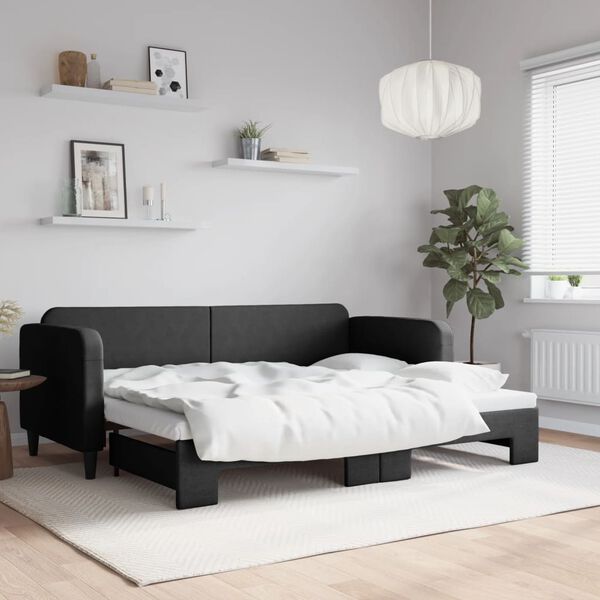 vidaXL Sof&aacute; cama nido tela negro 80x200 cm