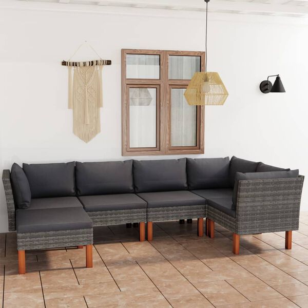 vidaXL Set de muebles de jard&iacute;n 6 pzas y cojines rat&aacute;n sint&eacute;tico gris
