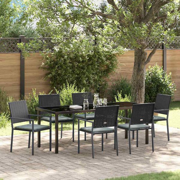 vidaXL Conjunto de Comedor de Jard&iacute;n 7 pcs Negro y Gris Claro