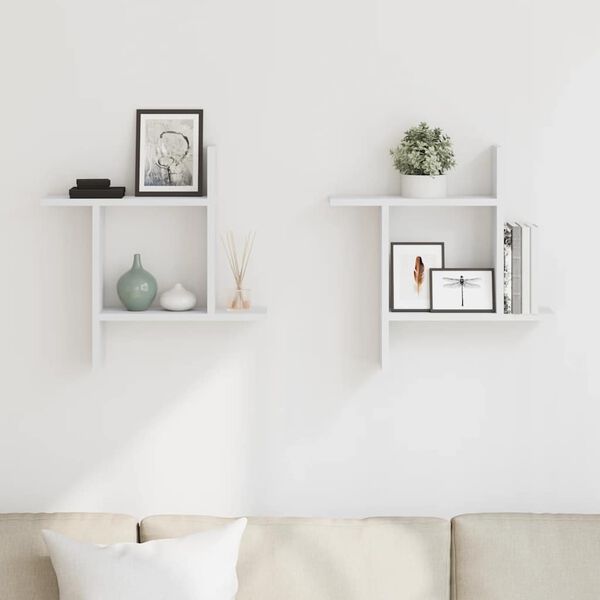 vidaXL Estantes de pared 2 uds madera ingenier&iacute;a blanco 50x15x50 cm