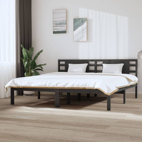 vidaXL Estructura de cama de madera maciza de pino gris 200x200 cm