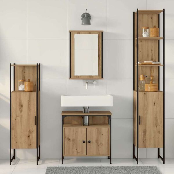 vidaXL Juego de muebles de ba&ntilde;o con estante 4 pcs Roble artisan