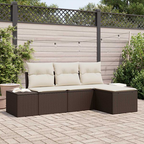 vidaXL Conjunto de sof&aacute; de jard&iacute;n 4 pcs Marr&oacute;n rat&aacute;n sint&eacute;tico