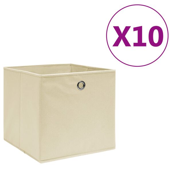 vidaXL Cajas de almacenaje 10 uds tela no tejida crema 28x28x28 cm