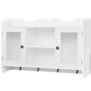 vidaXL Armario de pared estante expositor vidrio MDF blanco libros/DVD