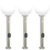 vidaXL Balizas de luz con sensor y tomacorriente, 3 unidades, 80 cm, acero inoxidable, IP44