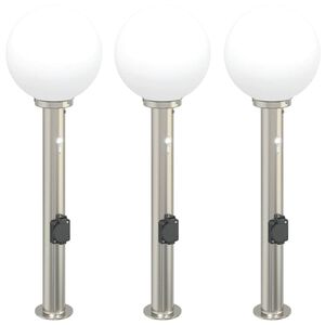 vidaXL Balizas de luz con sensor y tomacorriente, 3 unidades, 80 cm, acero inoxidable, IP44