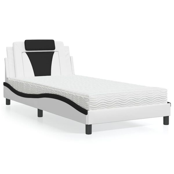 vidaXL Cama Viana con colch&oacute;n cuero sint&eacute;tico blanco y negro 100x200 cm
