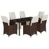 vidaXL Set de mesa y sillas jard&iacute;n 7 pzas con cojines rat&aacute;n PE marr&oacute;n