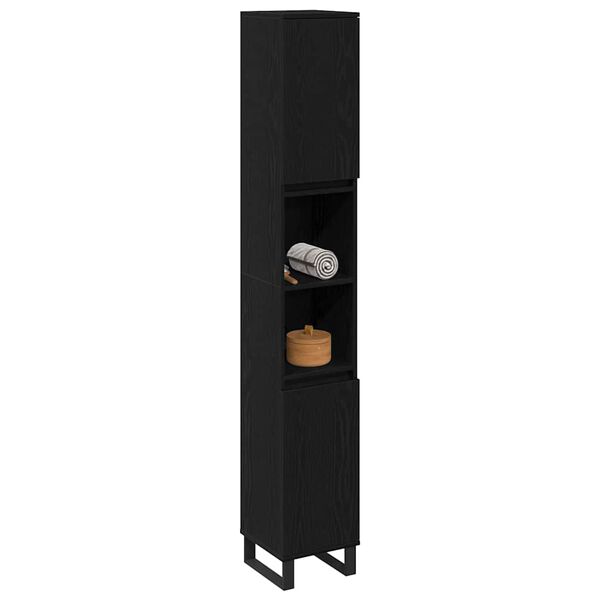 vidaXL Gabinete de Ba&ntilde;o con estante Roble Negro 30 x 30 x 190 cm