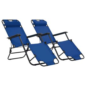vidaXL Tumbonas plegables con reposapi&eacute;s 2 unidades acero azul