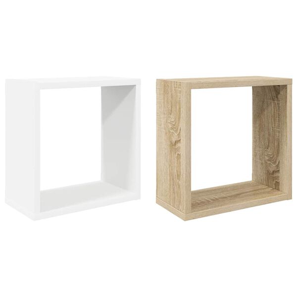 vidaXL Estantes cubo de pared 2 uds blanco y roble Sonoma 30x15x30 cm