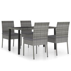 vidaXL Juego de comedor para jard&iacute;n 5 piezas rat&aacute;n sint&eacute;tico gris