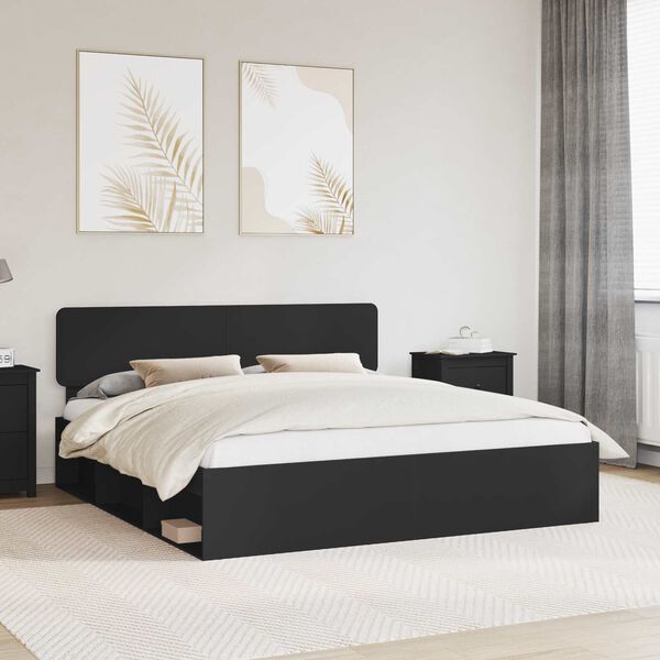 vidaXL Estructura de cama Negro 200 x 200 cm Madera de pino macizo