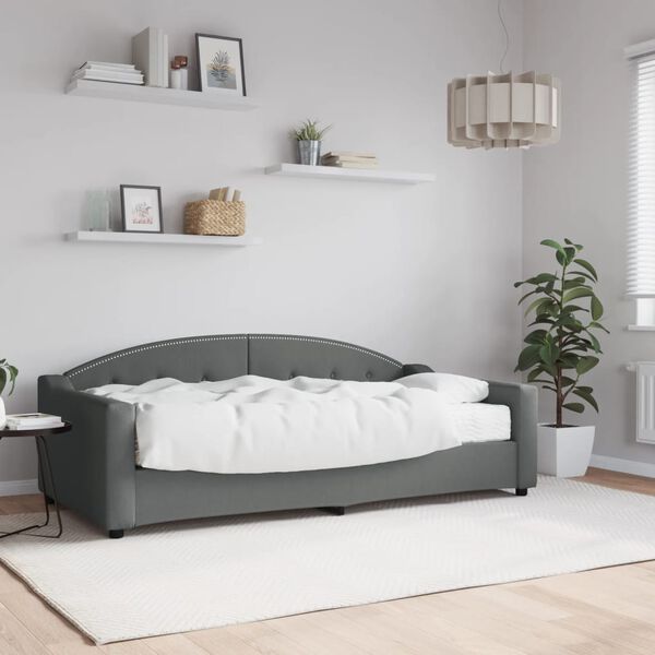 vidaXL Sof&aacute; cama con colch&oacute;n tela gris oscuro 90x190 cm