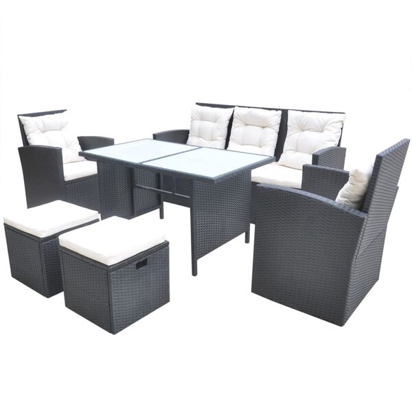 vidaXL Set comedor de jardín 6 piezas y cojines ratán sintético negro