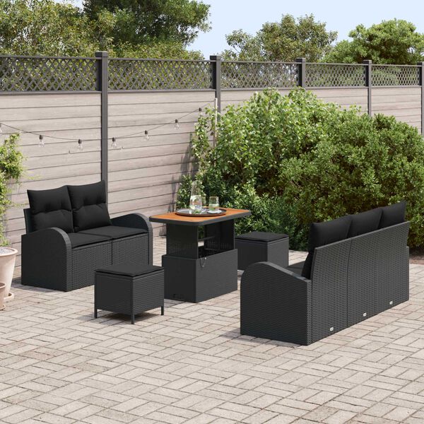 vidaXL Conjunto de sof&aacute;s de jard&iacute;n 8 pcs Negro rat&aacute;n sint&eacute;tico