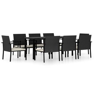 vidaXL Conjunto de comedor de jard&iacute;n 9 piezas rat&aacute;n sint&eacute;tico negro