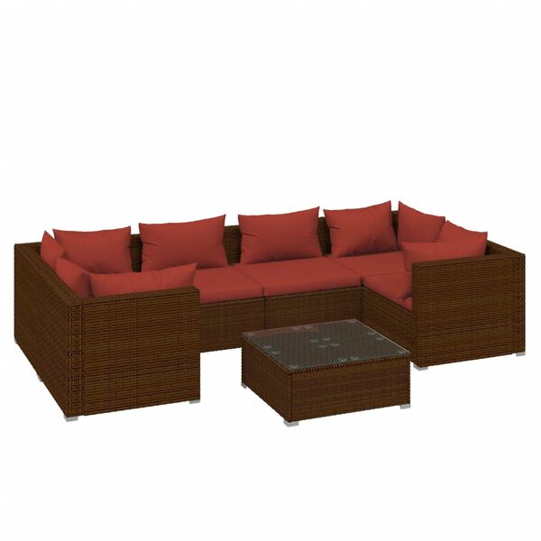 vidaXL Set muebles de jard&iacute;n 7 piezas y cojines rat&aacute;n sint&eacute;tico marr&oacute;n