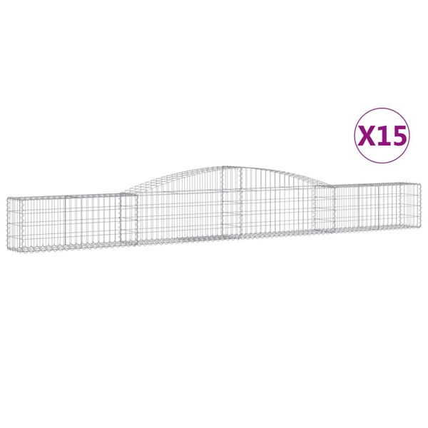 vidaXL Cestas de gaviones 15 uds forma de arco hierro 400x30x40/60 cm