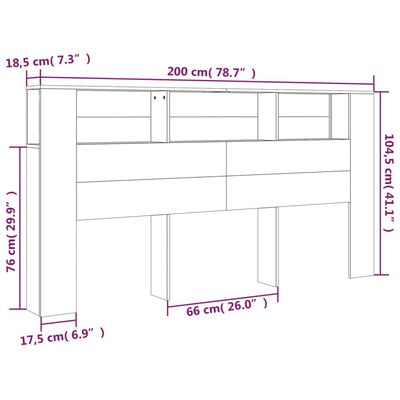 vidaXL Mueble cabecero color roble Sonoma 200x18,5x104,5 cm